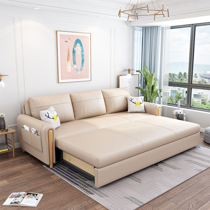 Cushion Back Sofa Futon Square Arms Convertible Sofa with Storage Clearhalo 'furn' 'furn_futons' 'Furniture' 'Futons & Daybeds' 'Futons' 'Living Room Furniture' 1200x1200_f5a68a67-d074-4620-b948-e12c5088f675