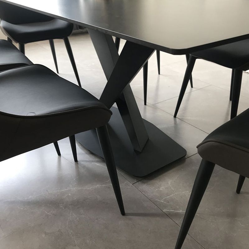 Contemporary Black Stone Dining Set 1/4/7 Pieces Rectangle Dining Table Set Clearhalo 'Dining Room Sets' 'Dining Tables & Seating' 'dining_room_set' 'furn' 'furn_dining_room_set' 'Furniture' 'Kitchen & Dining Furniture' 1200x1200_f5aa1d76-43d4-4b2c-8eea-188131a1f979