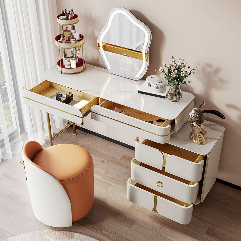 White Glam Vanity Dressing Table Set with Stool & 5 Storage Drawers Clearhalo 'Bedroom Furniture' 'furn' 'furn_makeup_vanities' 'Furniture' 'Makeup Vanities' 'makeup_vanities' 1200x1200_f5aa3c3e-f5fd-4d4a-b17d-1bd7cf8cec7d