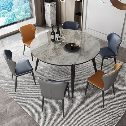 Sintered Stone Top Extendable Round Table in Grey for Restaurant Modern Dining Table with 4 Legs