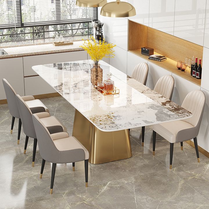 Traditional Luxury Style Sintered Stone Dining Table Rectangle Table with Pedestal Base Clearhalo ' dining_table' 'Dining Tables & Seating' 'Dining Tables' 'furn' 'furn_dining_table' 'Furniture' 'furniture_dining_table' 'Kitchen & Dining Furniture' 'kitchen&dining_furn' 'kitchen' 'kitchen_dining_table' 1200x1200_f5ac5e03-69eb-4d76-ab05-4d16eb9125e6