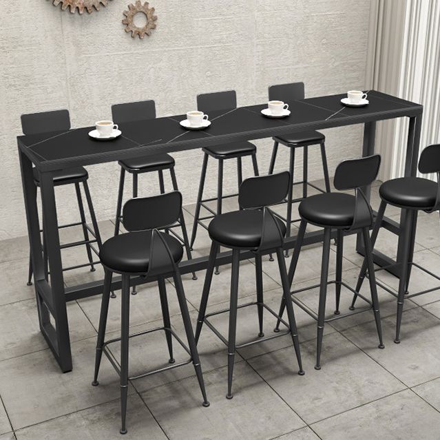 Stone Bar Table Industrial Bar Dining Table with Trestle Base in Black Clearhalo 'Bar Furniture' 'Bar Tables' 'bar_tables' 'furn' 'furn_bar_tables' 'Furniture' 'furniture_bar_tables' 'Kitchen & Dining Furniture' 1200x1200_f5ad635f-5764-4eaf-ab8b-1b41e7b4c1ae