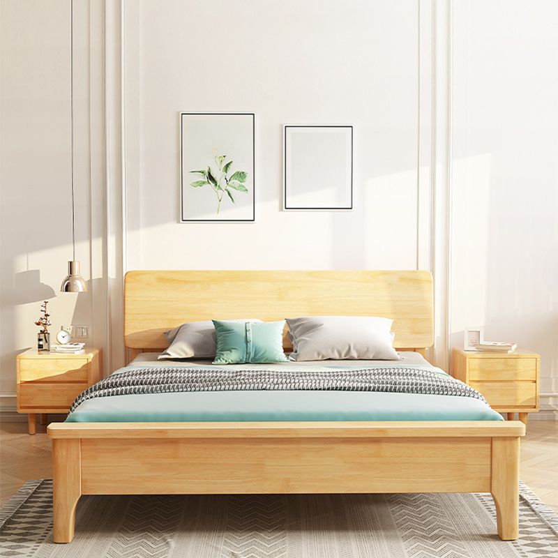 84.65 inch Wide Scandinavian Bed Frame Solid Wood Standard Bed with Headboard