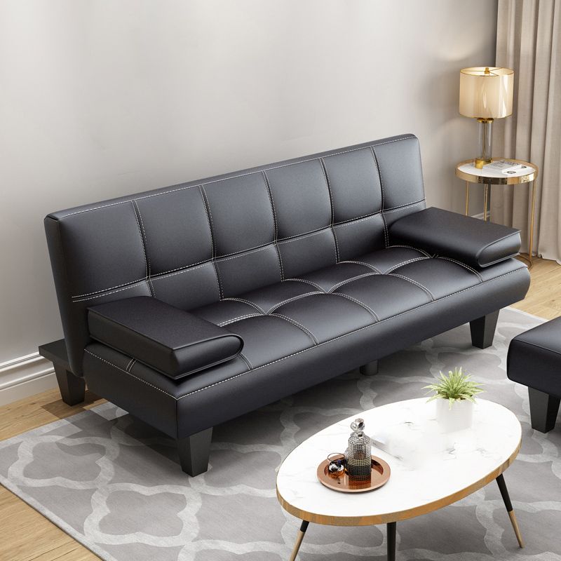 Modern Biscuit Back Faux Leather Pillow Top Arm Convertible Sofa with Foldable Clearhalo 'furn' 'furn_sofas' 'Furniture' 'furniture_sofas' 'kitchen' 'kitchen_sofas' 'Living Room Furniture' 'Sofa' 'sofas' 1200x1200_f5af1b29-cce2-485f-bfe2-128c3262eb7c