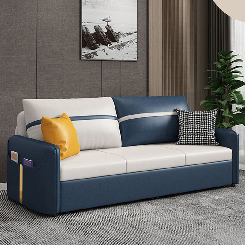 Square Arm Contemporary Convertible Faux Leather Couch Bed with 2 Pillows Clearhalo 'furn' 'furn_sofas' 'Furniture' 'Living Room Furniture' 'Sofa' 'sofas' 1200x1200_f5aff835-ad9c-43a3-8003-e470b0e43508