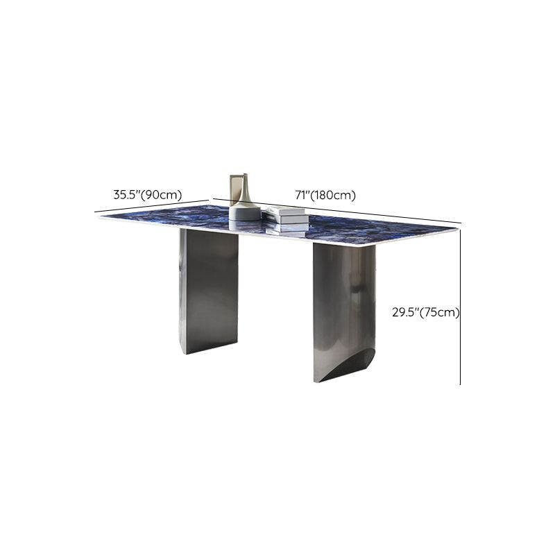 Mesa de comedor fija de piedra rectangular estilo simplicidad con pedestal doble