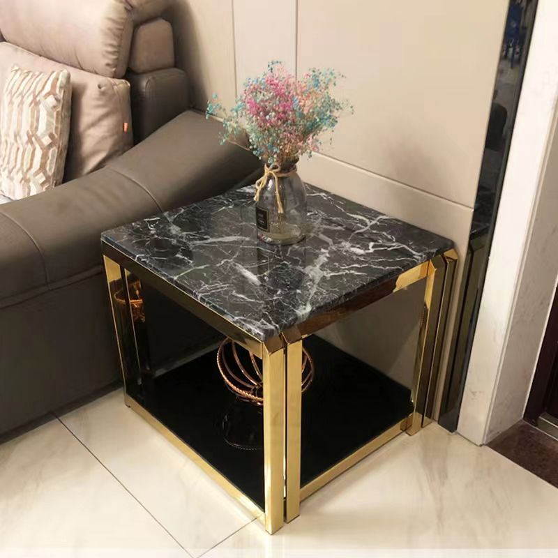 Marble Top Side Table Square Shelf Included End Table - 20.47"/22.83" H