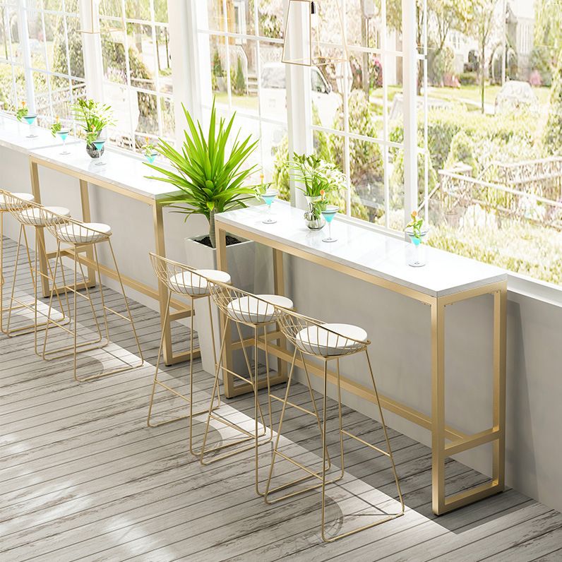Rectangle Bar Dining Table Contemporary Bar Table with Gold Trestle Base Clearhalo 'Bar Furniture' 'Bar Tables' 'bar_tables' 'furn' 'furn_bar_tables' 'Furniture' 'furniture_bar_tables' 'Kitchen & Dining Furniture' 1200x1200_f5b70675-1dff-401a-97fd-feb8e1f3a8c1