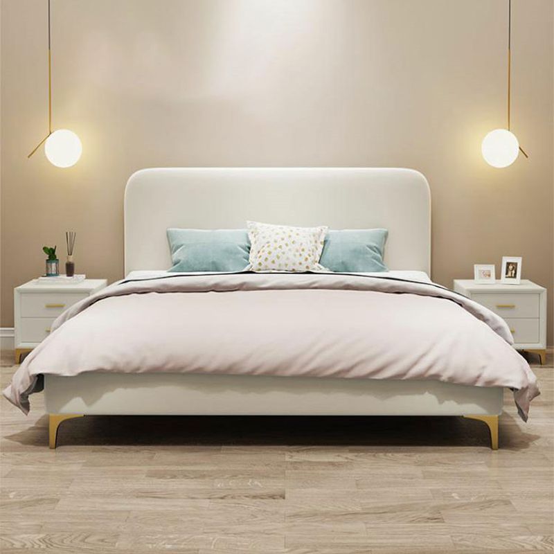 Letto a pannello bianco in finta pelle in pelle 40,16 "H letto imbottito a basso profilo con gambe metalliche