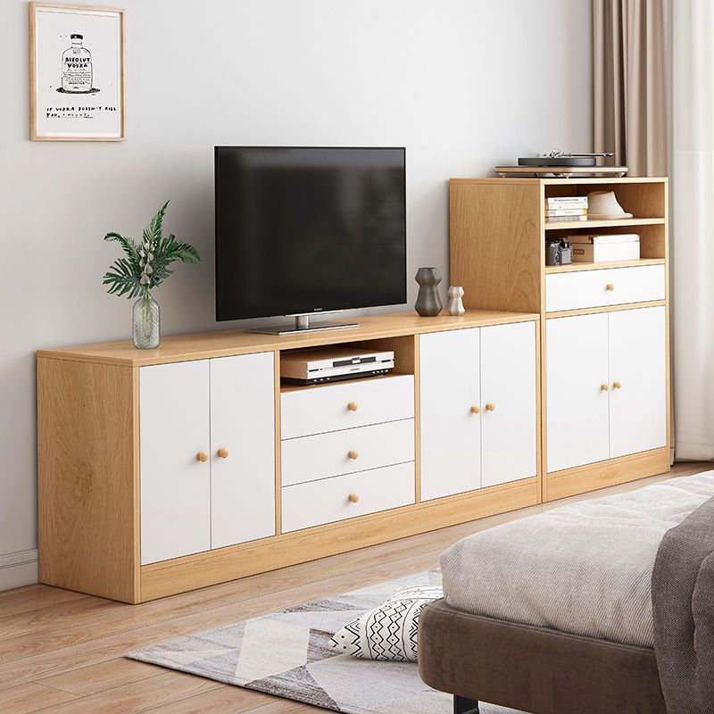 Mobile porta TV in legno in stile scandinavo, consolle porta TV con ripiani e ripiani
