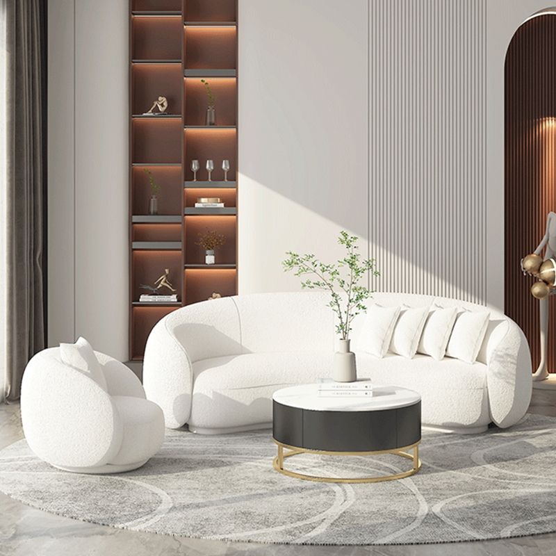 Contemporary Sloped Arm Sofa 25.6" H Curved Back Wool Sofa in White