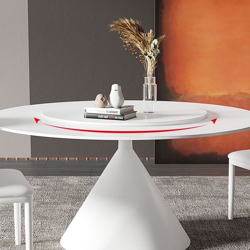 Modern Dining Table with White Pedestal Round Stone Top Dining Table without Turntable