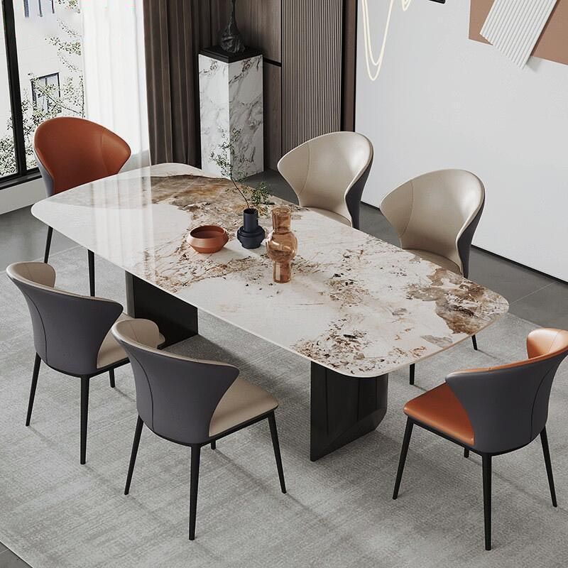 Rectangle Stone Top Dining Table Contemporary Dining Table with Double Pedestal Base Clearhalo 'Dining Tables & Seating' 'Dining Tables' 'dining_table' 'furn' 'furn_dining_table' 'Furniture' 'furniture_dining_table' 'Kitchen & Dining Furniture' 'kitchen' 'kitchen_dining_table' 1200x1200_f5c33bde-2348-49cc-a630-efb7fe0bddbf