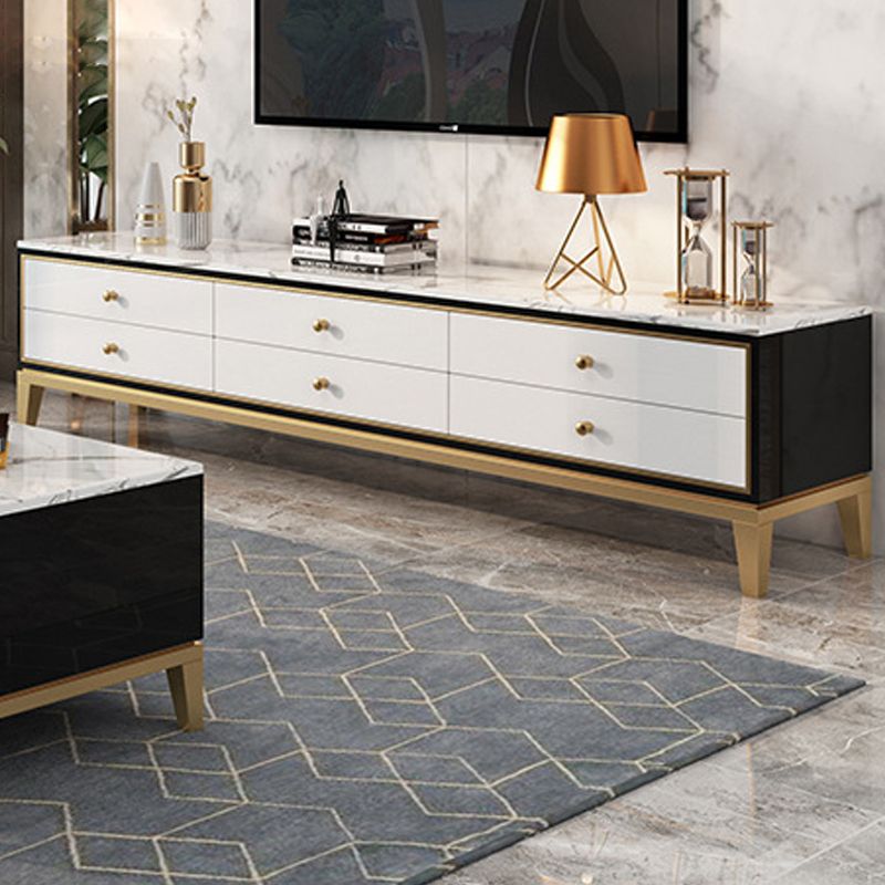 Glam Marble TV Stand Console Enclosed Storage TV Media Stand with Drawers for Living Room Clearhalo 'furn' 'furn_tv_stands_entertainment_centers' 'Furniture' 'Living Room Furniture' 'TV Stands & Entertainment Centers' 'TV Stands & Media Storage Furniture' 'tv_stands_entertainment_centers' 1200x1200_f5c64006-e004-46b9-9784-f483ed3afd3b