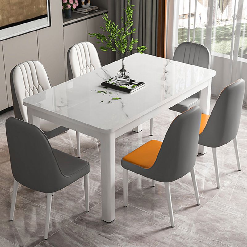 Moderne glazen desktop rechthoekige eettafel metalen poten voor eetkamer