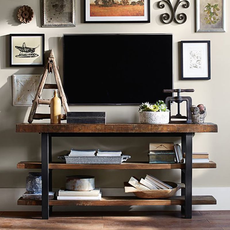 Industrial Pine TV Stand Console Open Storage TV Media Stand with Shelves for Living Room Clearhalo 'furn' 'furn_tv_stands_entertainment_centers' 'Furniture' 'Living Room Furniture' 'TV Stands & Entertainment Centers' 'TV Stands & Media Storage Furniture' 'tv_stands_entertainment_centers' 1200x1200_f5c70bdd-5f92-4ee9-a52e-94075a46f2cf