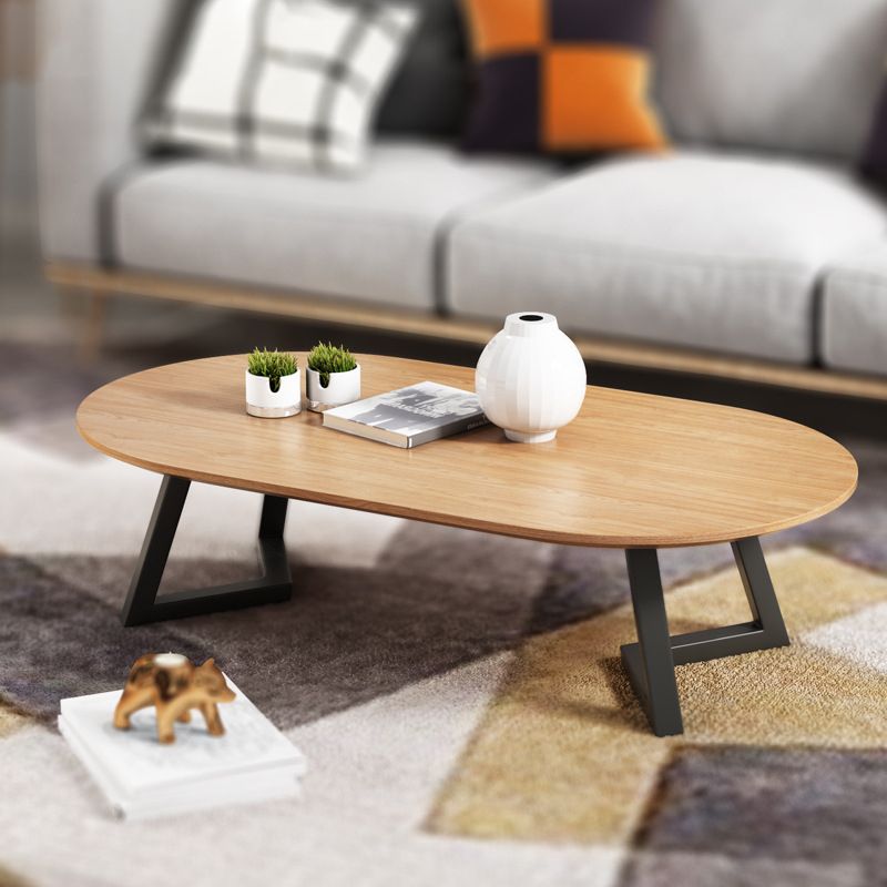 Nordic Solid Wood Elliptical Coffee Cocktail Table with 2 Legs Clearhalo 'Coffee & Accent Tables' 'Coffee Tables' 'coffee_tables' 'furn' 'furn_coffee_tables' 'Furniture' 'Living Room Furniture' 1200x1200_f5cc3fc9-370e-4cd0-8325-b8053385fc50