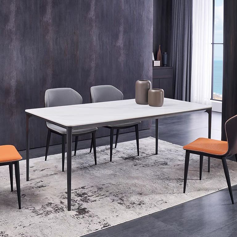Contemporary Rectangle Dining Table Sintered Stone Dining Table with 4 Grey Legs Clearhalo ' dining_table' 'Dining Tables & Seating' 'Dining Tables' 'furn' 'furn_dining_table' 'Furniture' 'furniture_dining_table' 'Kitchen & Dining Furniture' 'kitchen&dining_furn' 'kitchen' 'kitchen_dining_table' 1200x1200_f5cf6eb3-24de-4e48-84c4-ea751ab79384