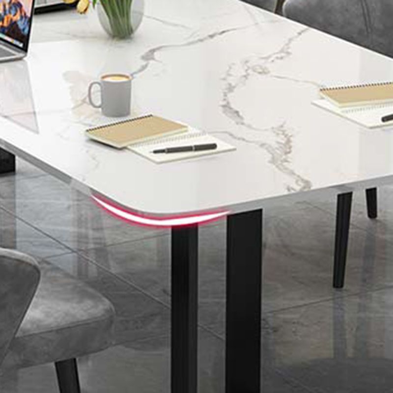 Rectangular Shape Contemporary Office Desk Stone Task Desk with 2-Legs in White Clearhalo 'furn' 'furn_office_desk' 'Furniture' 'Office Desks' 'Office Furniture' 'office_desk' 1200x1200_f5d0d21d-a54a-4791-8cec-ea42130cc8fb