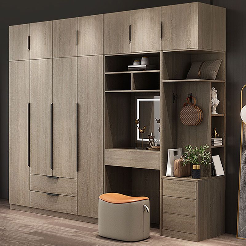 Brown Manufactured Wood Wardrobe Modern Cabinet with Drawers