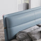 Lederen gestoffeerd rechthoekig paneelbed Standaard bedframe in blauw