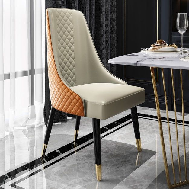 PU Leather Dining Chair Glam Upholstered Side Chair with Wood Legs