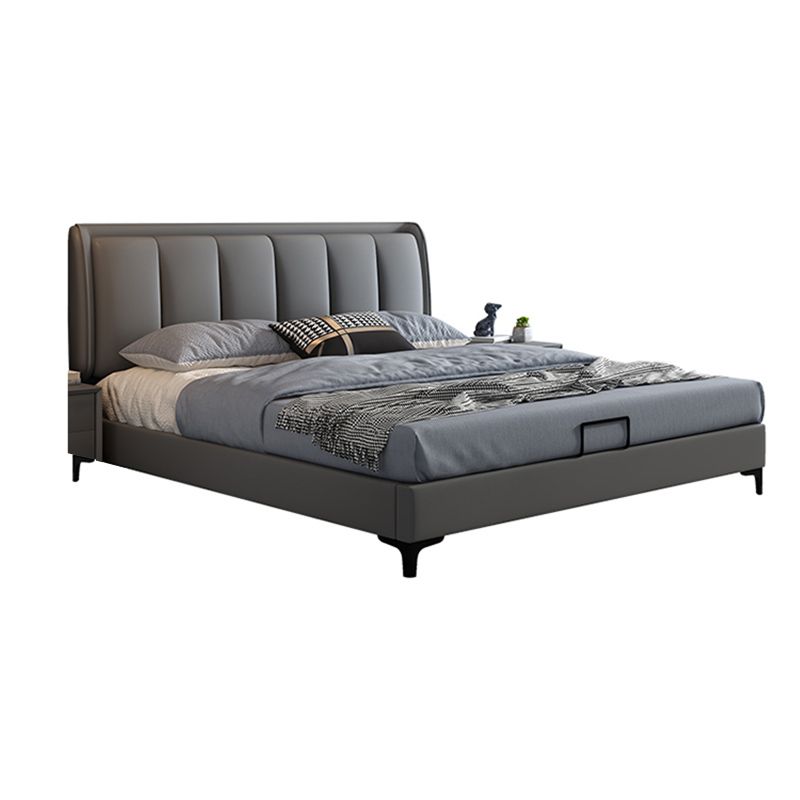 Cama rectangular gris cama estándar con cama de madera