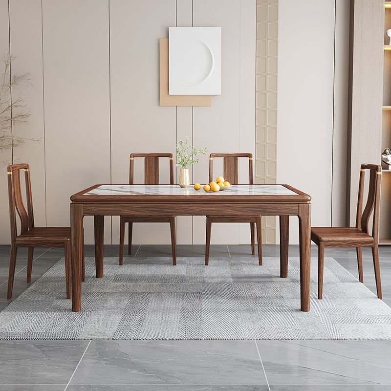 Contemporary 1/2/5/7 Pieces Furniture Rectangle Stone Dining Set in Brown