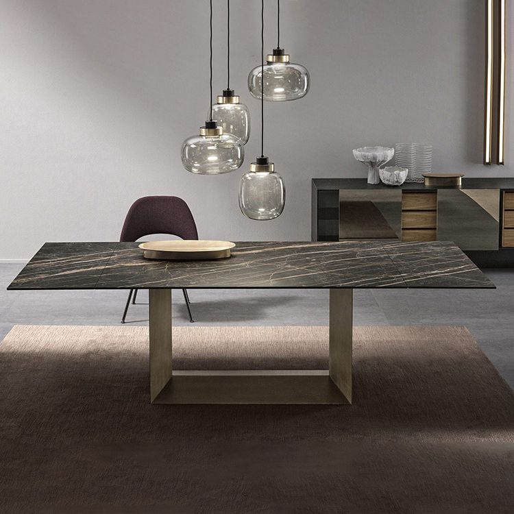 Sintered Stone Top Dining Table Industrial Kitchen Table with Black Metal Pedestal Clearhalo ' dining_table' 'Dining Tables & Seating' 'Dining Tables' 'furn' 'furn_dining_table' 'Furniture' 'furniture_dining_table' 'Kitchen & Dining Furniture' 'kitchen&dining_furn' 'kitchen' 'kitchen_dining_table' 1200x1200_f5e5f1b7-eb33-428c-8dcc-3623edd0b682