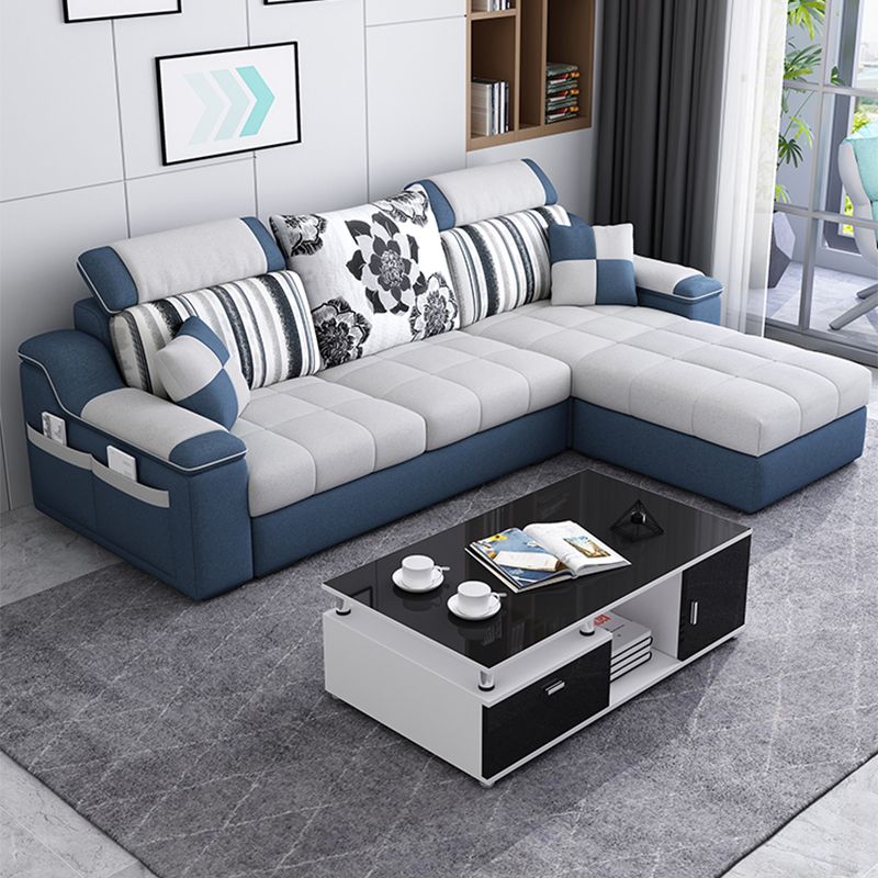 Divano in lino top cuscino e chaise di divano posteriore sciolto da 31,5 "H in grigio e blu