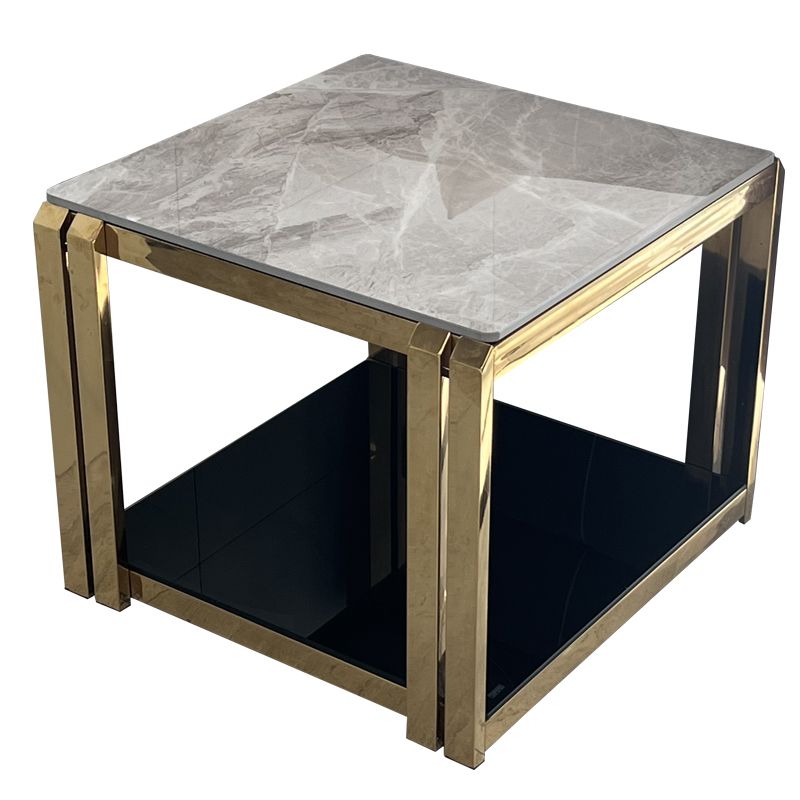 棚付きの石の上端テーブルグラムフレームソファのサイドテーブルリビングルーム