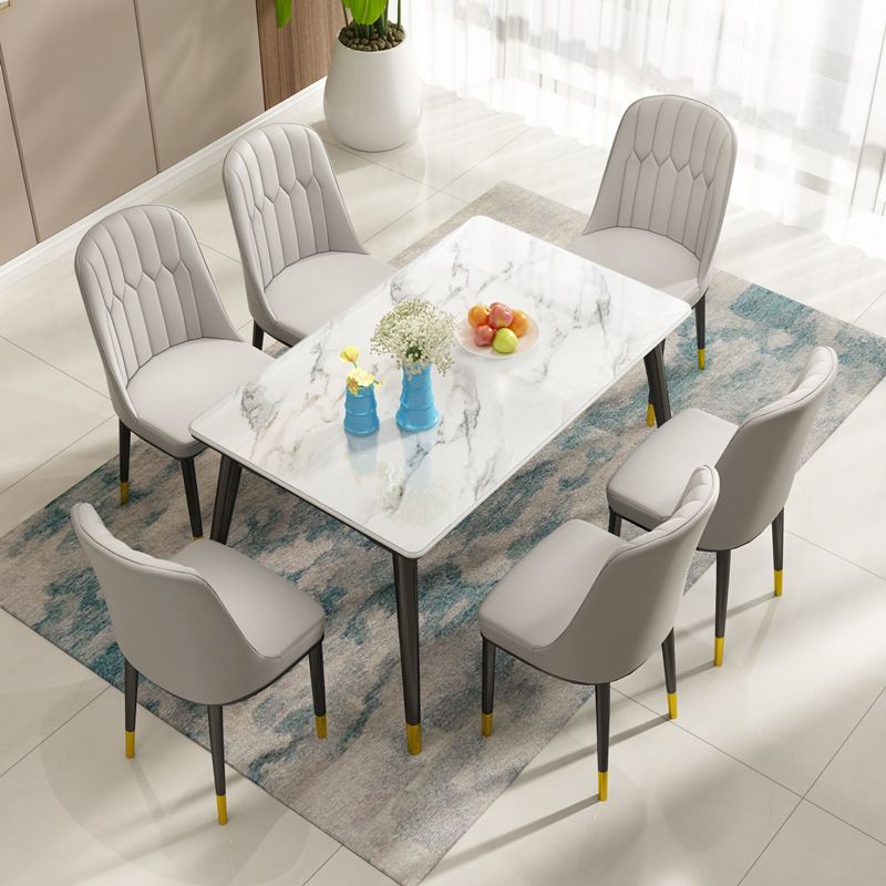Mesa de comedor rectangular de vidrio de estilo moderno con 4 pies