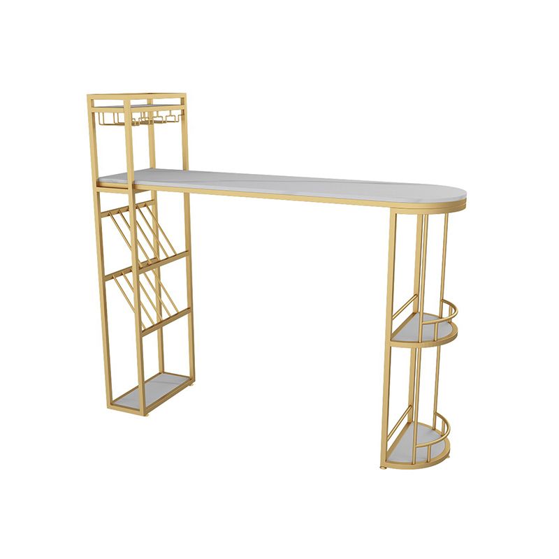 White Stone Glam Indoor Bar Dining Table Iron Double Pedestal Bistro Table with Wine Rack Clearhalo 'Bar Furniture' 'Bar Tables' 'bar_tables' 'furn' 'furn_bar_tables' 'Furniture' 'furniture_bar_tables' 'Kitchen & Dining Furniture' 'kitchen&dining_furn' 'kitchen' 1200x1200_f5e86c75-2000-4667-9145-23274c6f1228
