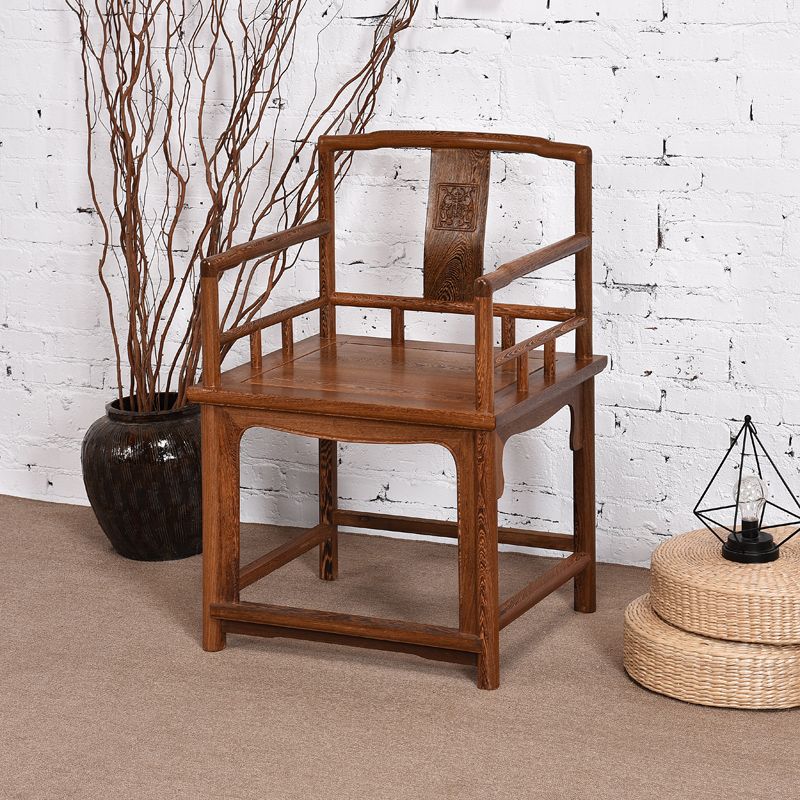 Traditional Style Dining Chair Solid Wood Slat Back Arm Chair for Home