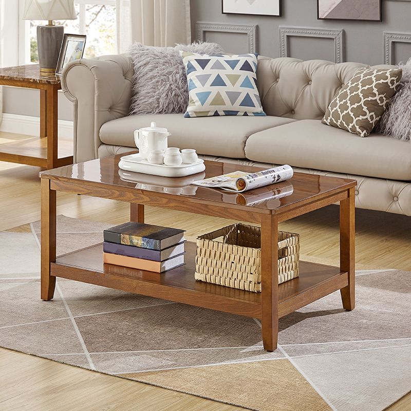 Nordic Rectangular Coffee Table Shelf Included Wood Cocktail Table -19.7"