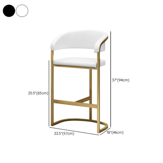 Sgabello da bar in ferro con banco di braccioli glam con cuscino e pedale in pelle