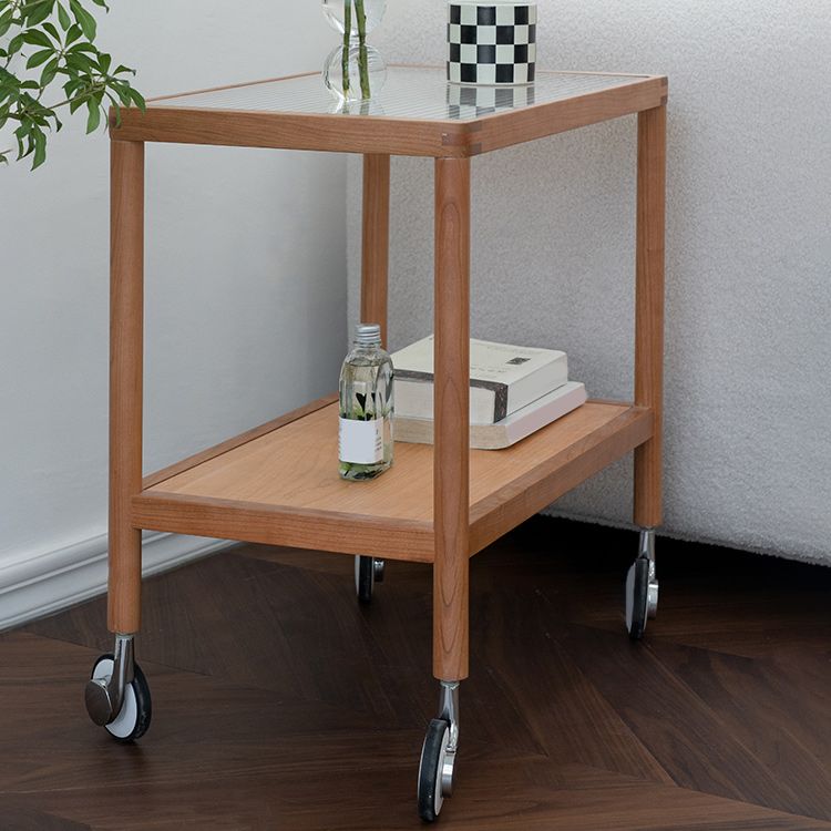 25.2" Wide Rectangular Glass End Slide Table Brown Cherry Side Table with Storage Clearhalo 'Coffee & Accent Tables' 'End & Side Tables' 'end_side_tables' 'furn' 'furn_end_side_tables' 'Furniture' 'Living Room Furniture' 1200x1200_f5f5faff-119b-4550-b27f-d448f55aadcb