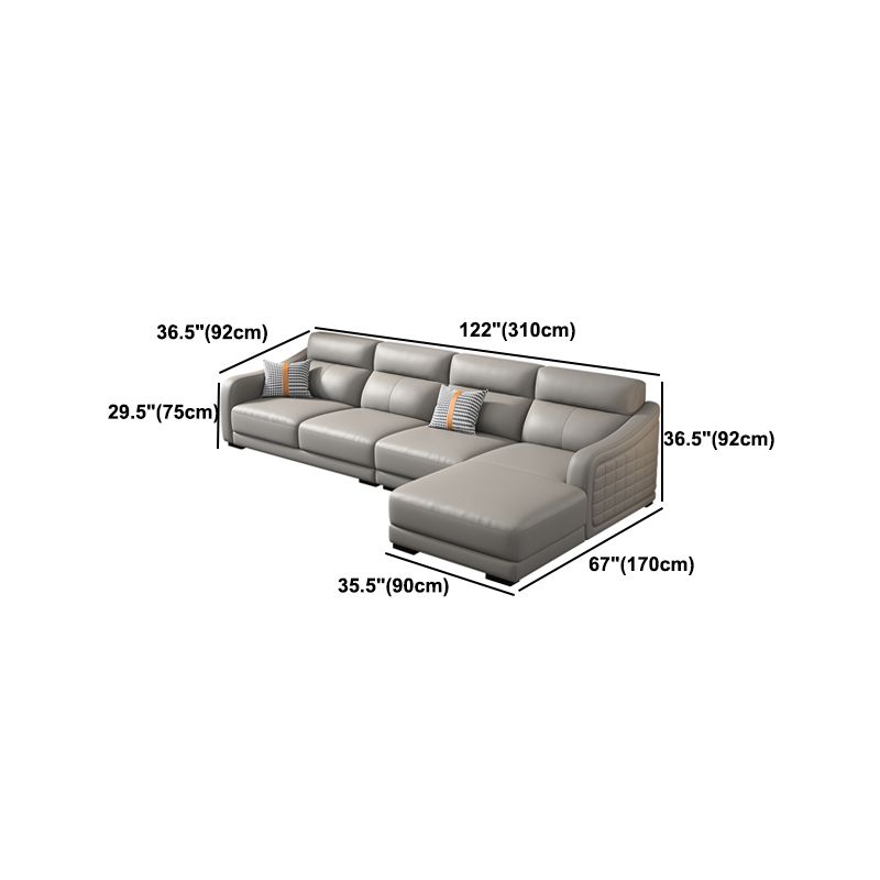 Modernism Genuine Leather Sectional Sloped Arm Sectional in Grey