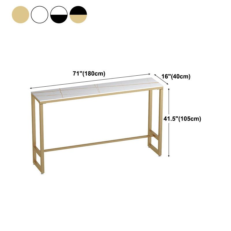 Glam Rectangle Stone Pub Bar Table Indoor Gold Iron Bar Dining Table with Trestle Pedestal Clearhalo 'Bar Furniture' 'Bar Tables' 'bar_tables' 'furn' 'furn_bar_tables' 'Furniture' 'furniture_bar_tables' 'Kitchen & Dining Furniture' 'kitchen&dining_furn' 'kitchen' 1200x1200_f5f8abb6-bbc7-4216-aec0-f23f2d4ff8b4