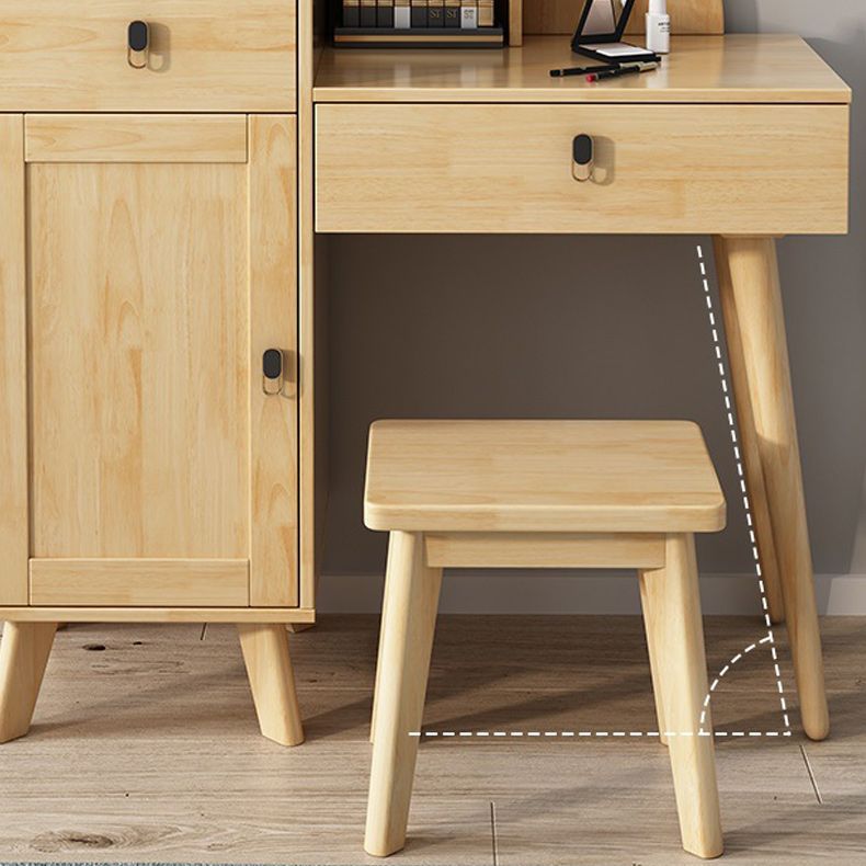 Rubberwood Vanity Set with Stool and Mirror Scandinavian Drawers Dresser Clearhalo 'Bedroom Furniture' 'furn' 'furn_makeup_vanities' 'Furniture' 'Makeup Vanities' 'makeup_vanities' 1200x1200_f5fa4457-978a-4fa3-bf9d-4145c01bf77d