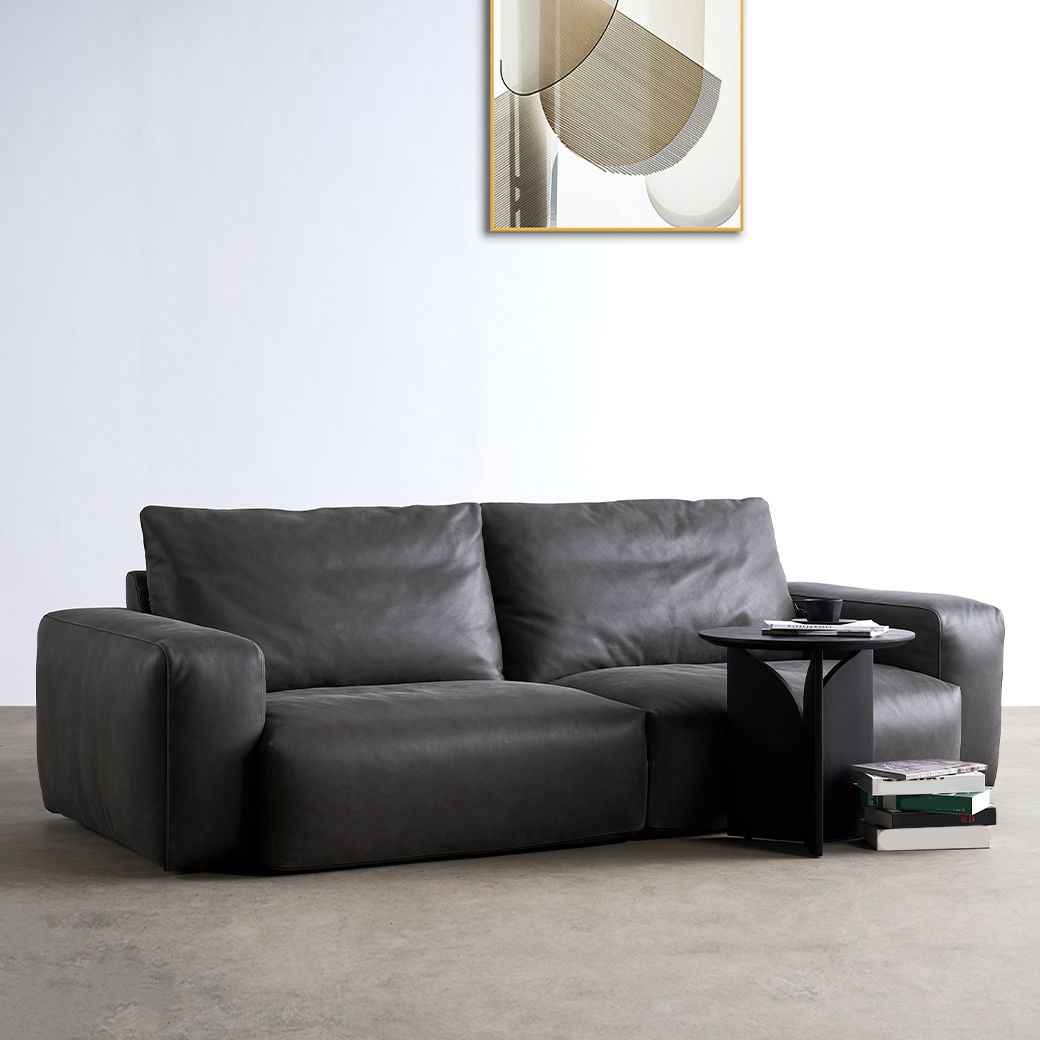 Mitte des Jahrhunderts modernes Sofa Leder -Quadratarmsofa in tiefem Grau