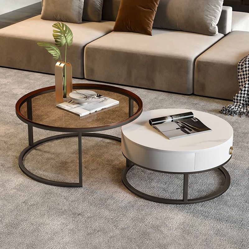 Rahmen-Basis-Design, runder Glas-/Kunsttisch, Couchtisch mit Metallbasis