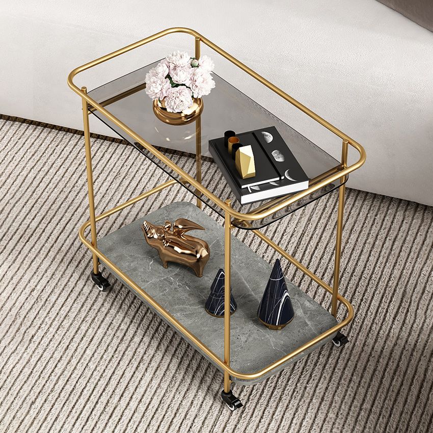 Contemporary Rectangular Side Table with Shelf, Glass Top Corner Table