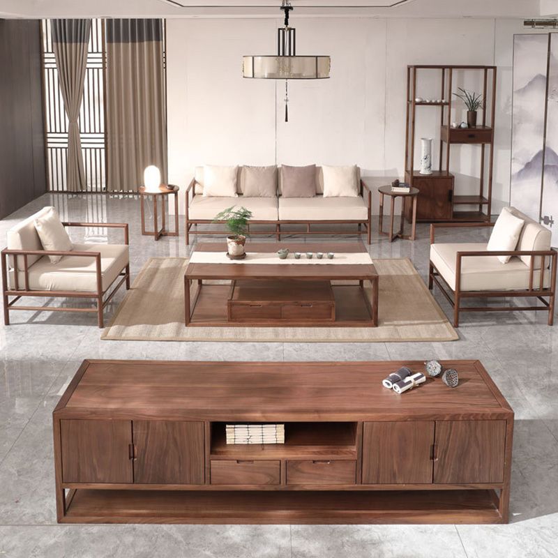 Tropical Loose Back Seating Square Arm Sofa in Brown and Beige