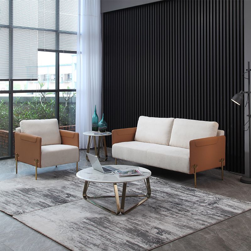 Contemporary Square Arm Cushions Leather and Cotton Blend Settee Couch Clearhalo 'furn' 'furn_sofas' 'Furniture' 'furniture_sofas' 'Living Room Furniture' 'Sofa' 'sofas' 1200x1200_f6081972-6a4a-4402-86db-849c5a1e9ea0