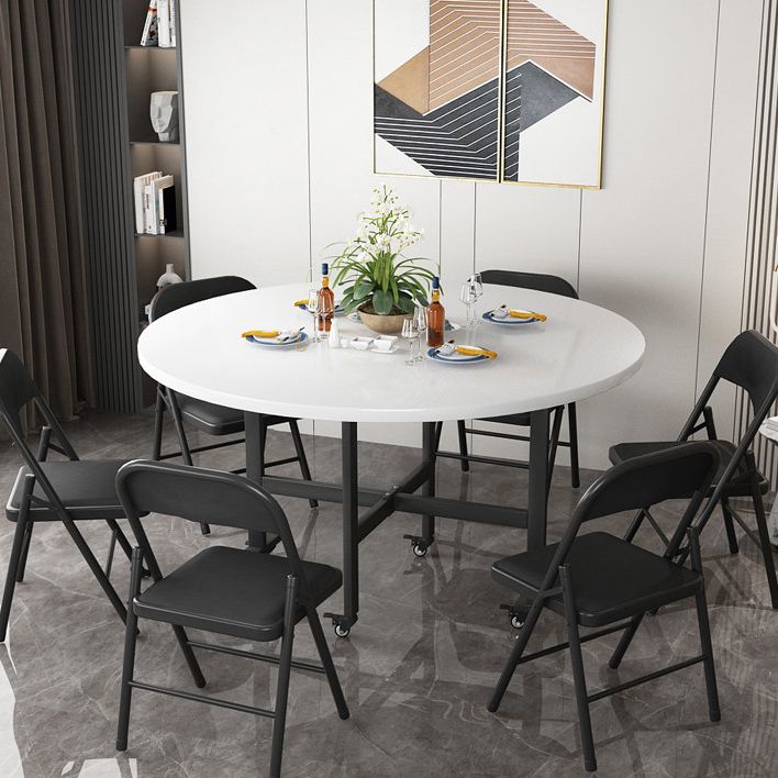 Modern Foldable Dining Table Round Wood Tabletop with Metal Legs