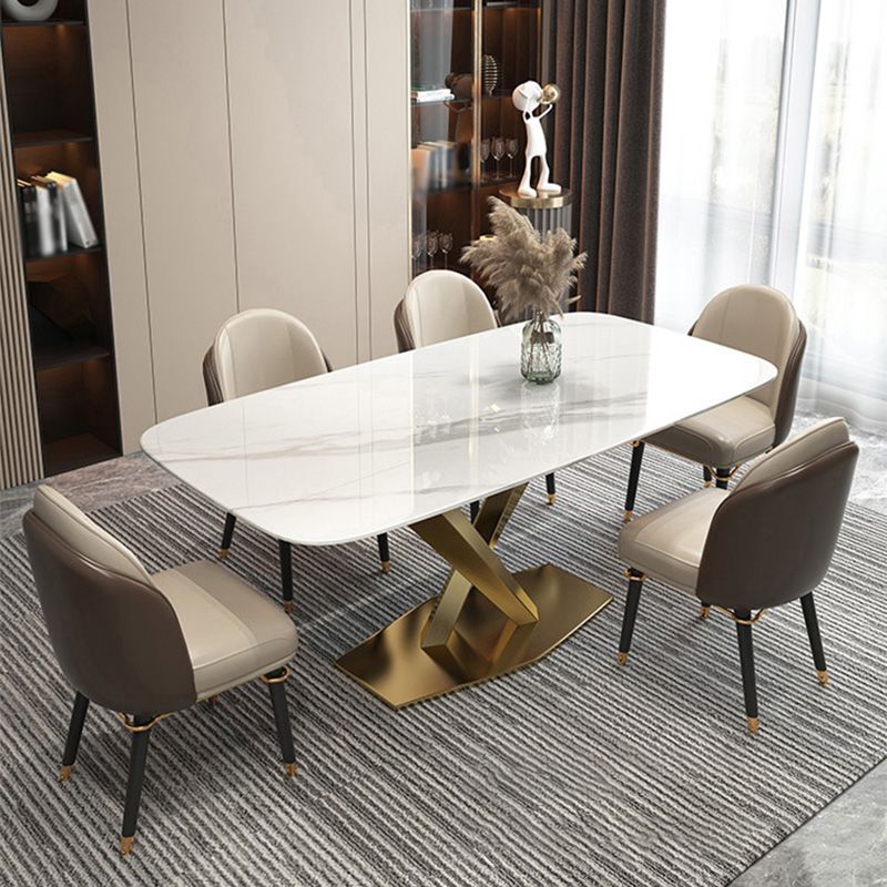 Rectangle Traditional Luxury Dining Table White Sintered Stone Table with Metal Pedestal Base Clearhalo ' dining_table' 'Dining Tables & Seating' 'Dining Tables' 'furn' 'furn_dining_table' 'Furniture' 'furniture_dining_table' 'Kitchen & Dining Furniture' 'kitchen&dining_furn' 'kitchen' 'kitchen_dining_table' 1200x1200_f610db48-24b8-42c8-b9e8-1cc1a71341d6