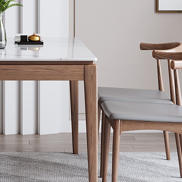 Rectangle Mid-Century Modern Dining Table White Sintered Stone Table with 4 Ash Solid Wood Legs Clearhalo ' dining_table' 'Dining Tables & Seating' 'Dining Tables' 'furn' 'furn_dining_table' 'Furniture' 'furniture_dining_table' 'Kitchen & Dining Furniture' 'kitchen&dining_furn' 'kitchen' 'kitchen_dining_table' 1200x1200_f6119520-b445-453e-925a-29a4d4258322