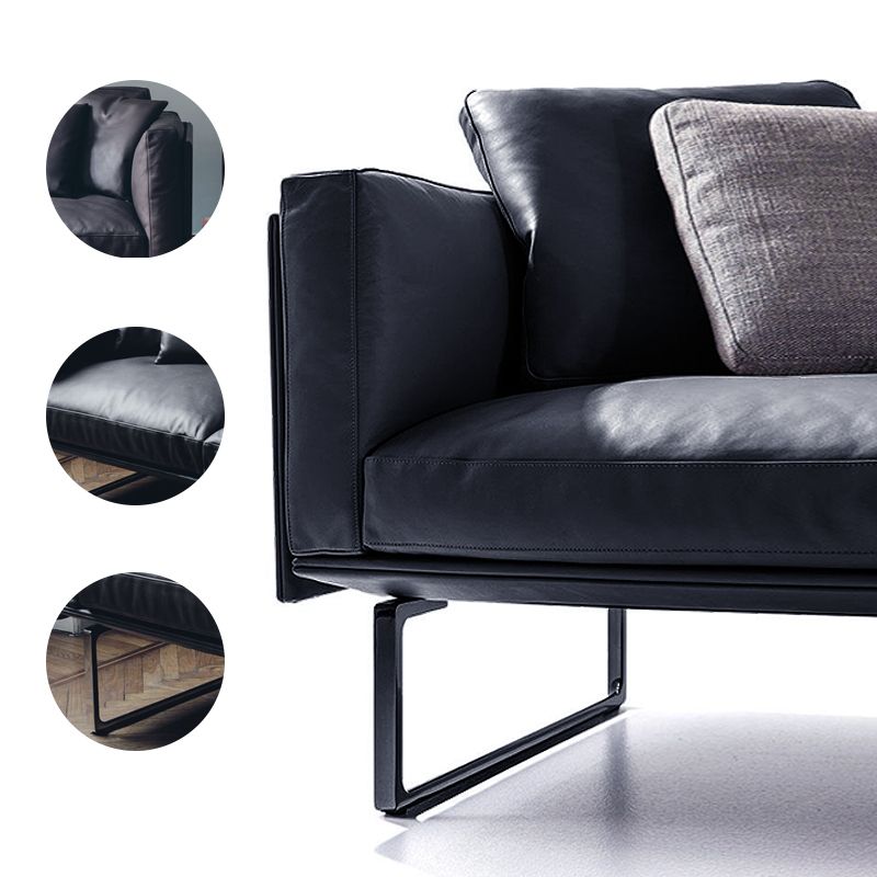 Wooden Genuine Leather Cushions Sofa 31.5"H Contemporary Industrial Square Arm Sofa,Black Clearhalo 'furn' 'furn_sofas' 'Furniture' 'furniture_sofas' 'kitchen' 'kitchen_sofas' 'Living Room Furniture' 'Sofa' 'sofas' 1200x1200_f6155346-1dad-4678-8fbb-4f7aed7f038c