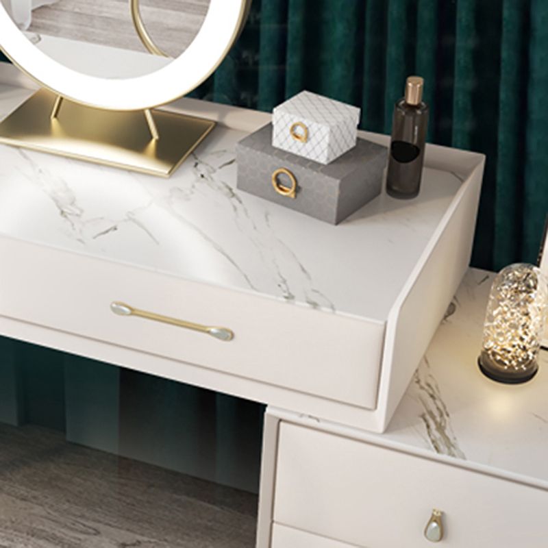 5 Storage Drawers Dressing Table Stool Set Glam Slate Top Makeup Counter